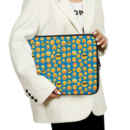 Blue Emoji Pattern Print Laptop Sleeve