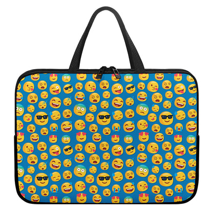 Blue Emoji Pattern Print Laptop Sleeve With Handle