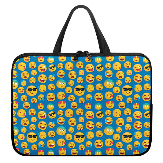 Blue Emoji Pattern Print Laptop Sleeve With Handle