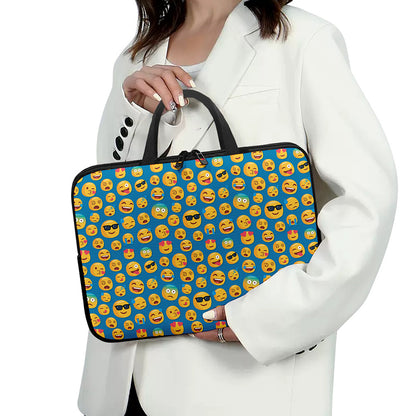 Blue Emoji Pattern Print Laptop Sleeve With Handle