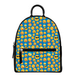 Blue Emoji Pattern Print Leather Backpack