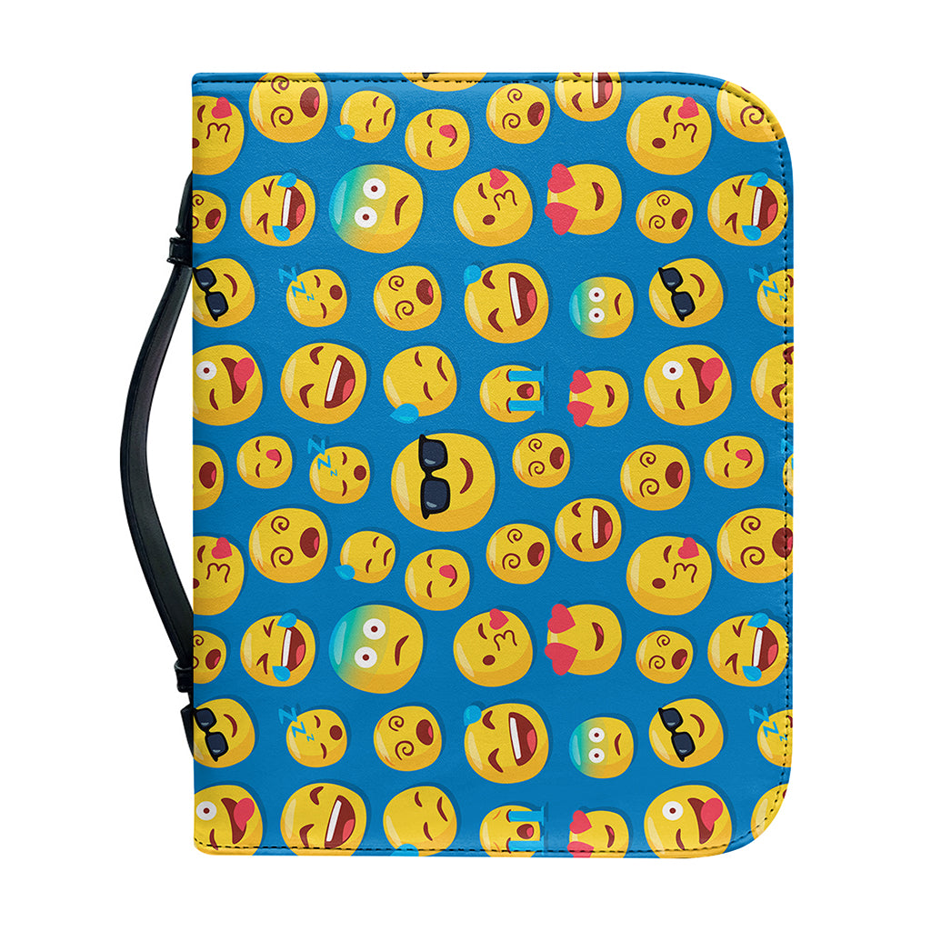 Blue Emoji Pattern Print Leather Bible Cover
