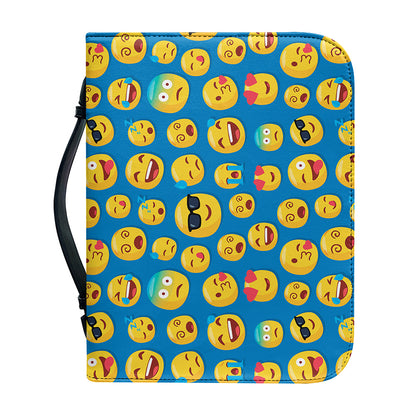Blue Emoji Pattern Print Leather Bible Cover