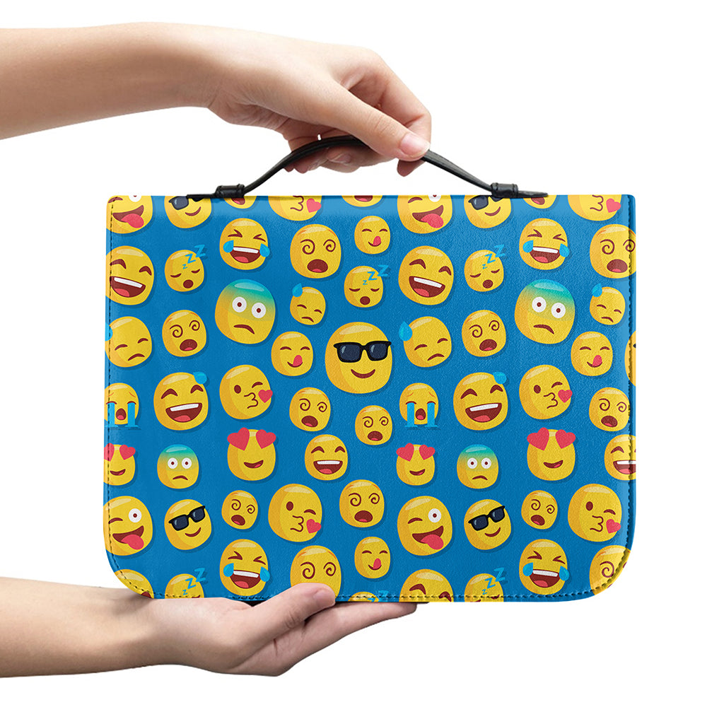 Blue Emoji Pattern Print Leather Bible Cover