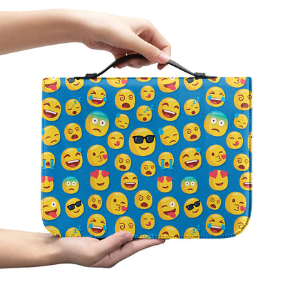 Blue Emoji Pattern Print Leather Bible Cover