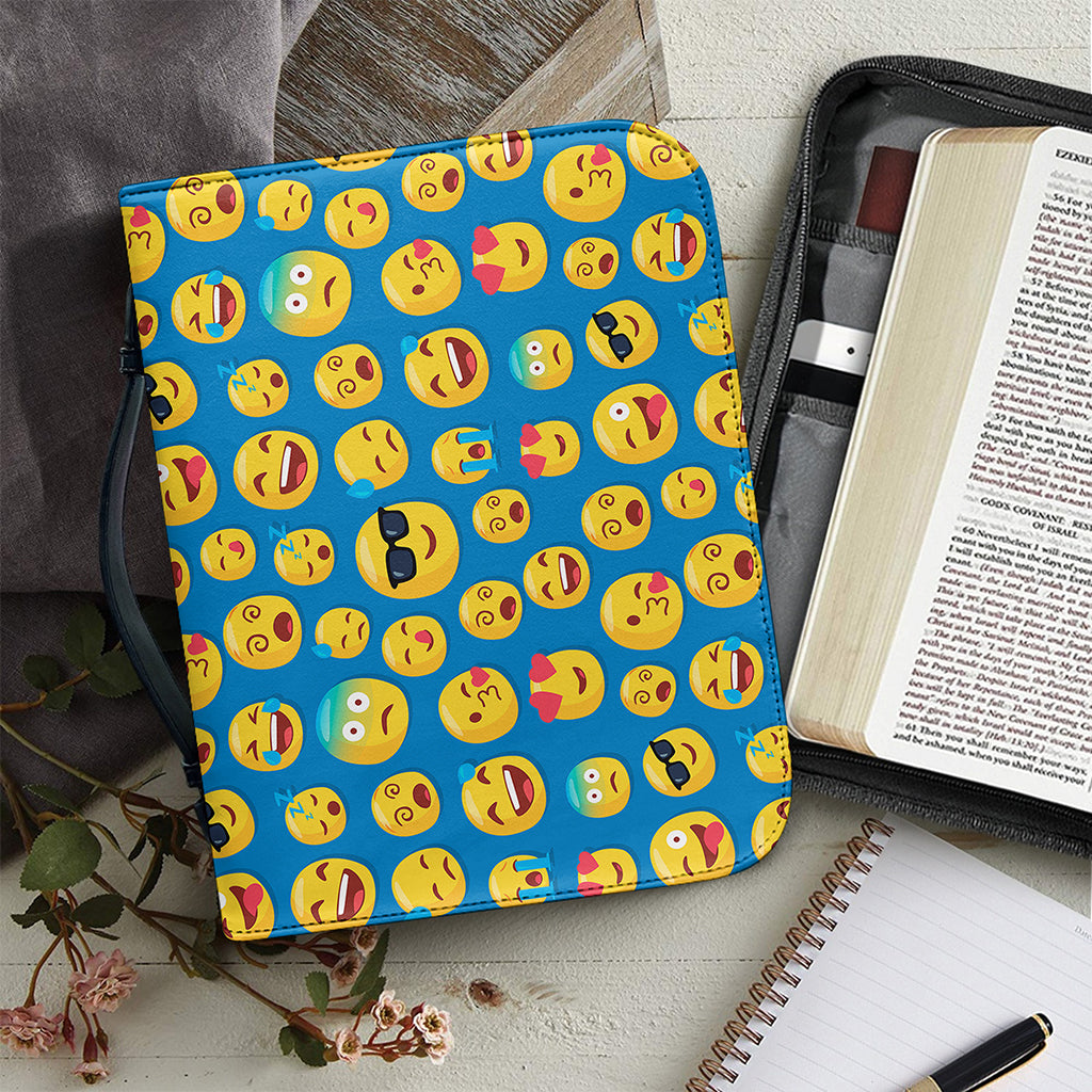 Blue Emoji Pattern Print Leather Bible Cover