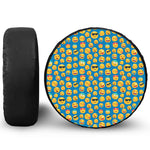 Blue Emoji Pattern Print Leather Spare Tire Cover