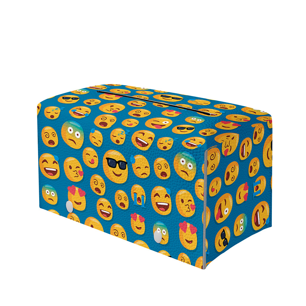 Blue Emoji Pattern Print Leather Tissue Box Cover