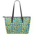 Blue Emoji Pattern Print Leather Tote Bag With Zipper