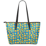 Blue Emoji Pattern Print Leather Tote Bag