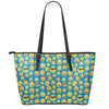 Blue Emoji Pattern Print Leather Tote Bag