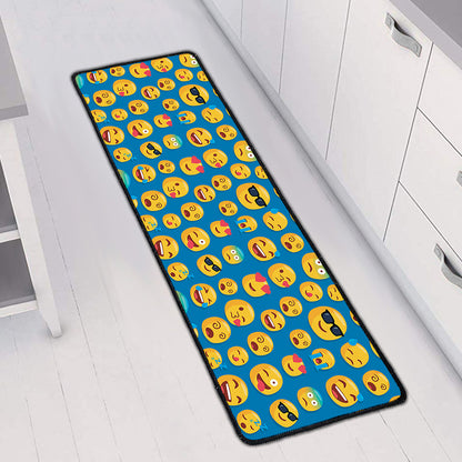 Blue Emoji Pattern Print Long Kitchen Mat