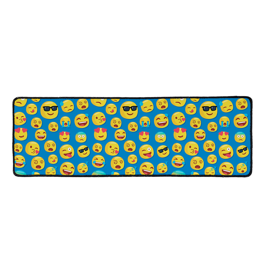 Blue Emoji Pattern Print Long Kitchen Mat