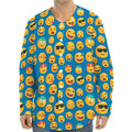 Blue Emoji Pattern Print Long Sleeve Baseball Jersey