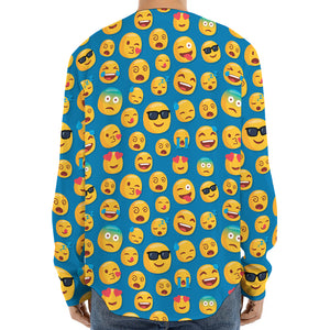 Blue Emoji Pattern Print Long Sleeve Baseball Jersey