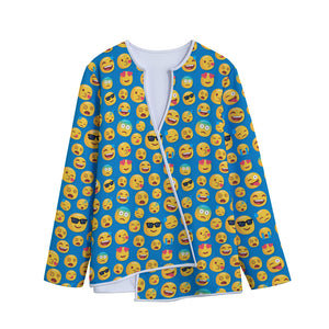 Blue Emoji Pattern Print Long Sleeve Short Coat