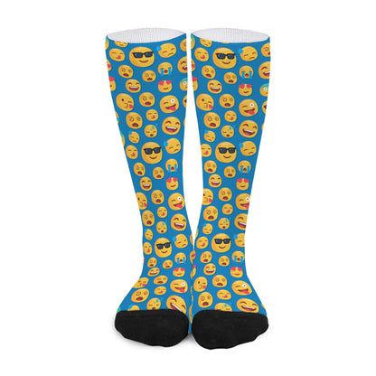 Blue Emoji Pattern Print Long Socks