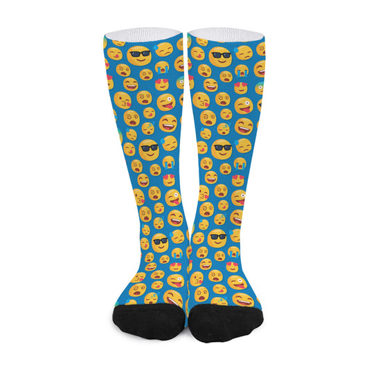 Blue Emoji Pattern Print Long Socks