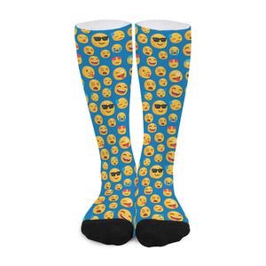 Blue Emoji Pattern Print Long Socks