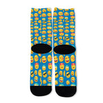 Blue Emoji Pattern Print Long Socks