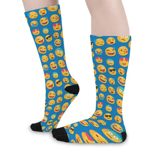 Blue Emoji Pattern Print Long Socks