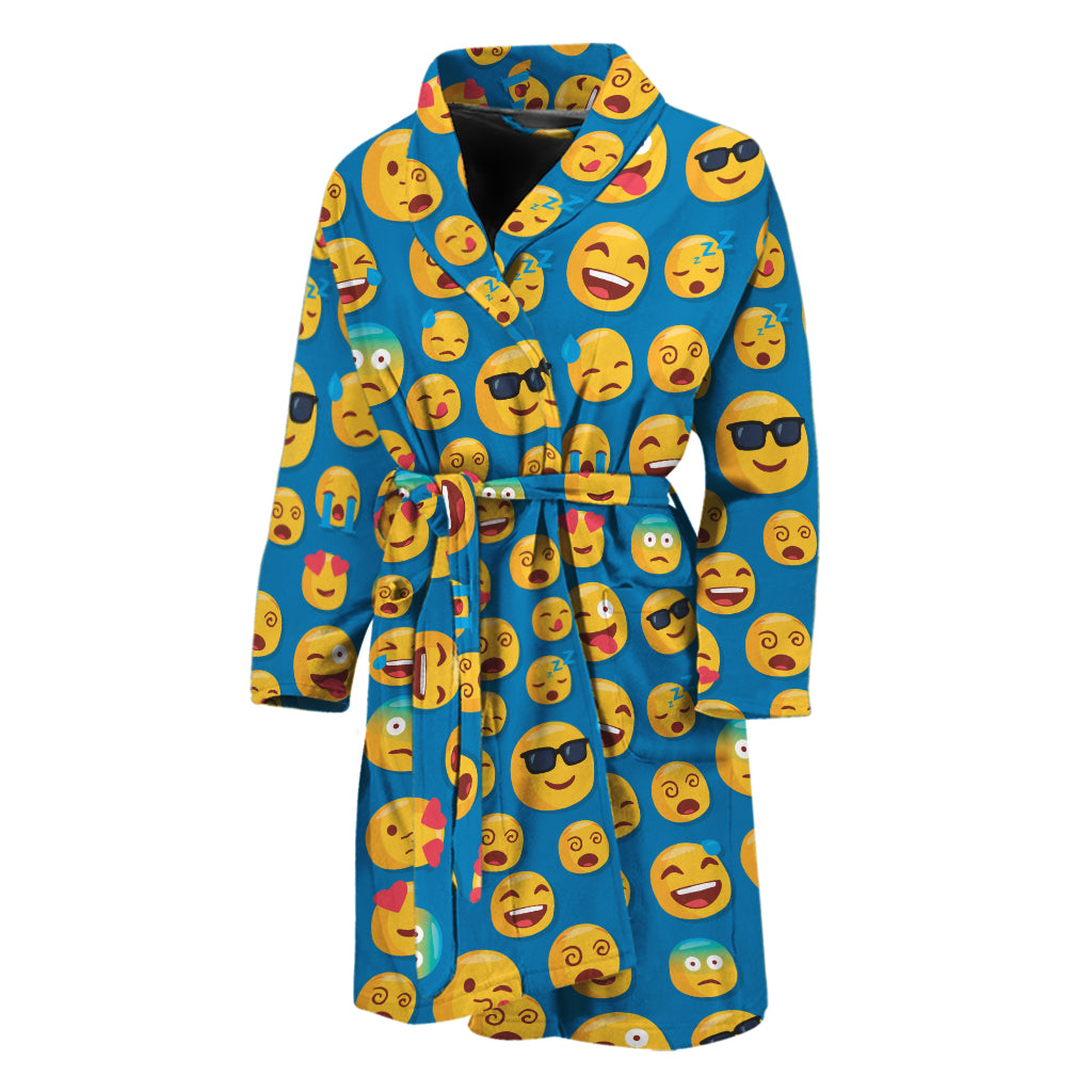 Blue Emoji Pattern Print Men's Bathrobe