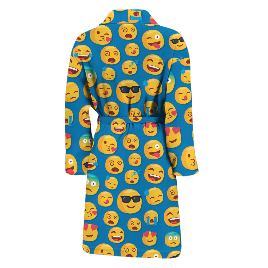 Blue Emoji Pattern Print Men's Bathrobe