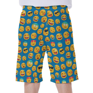 Blue Emoji Pattern Print Men's Beach Shorts