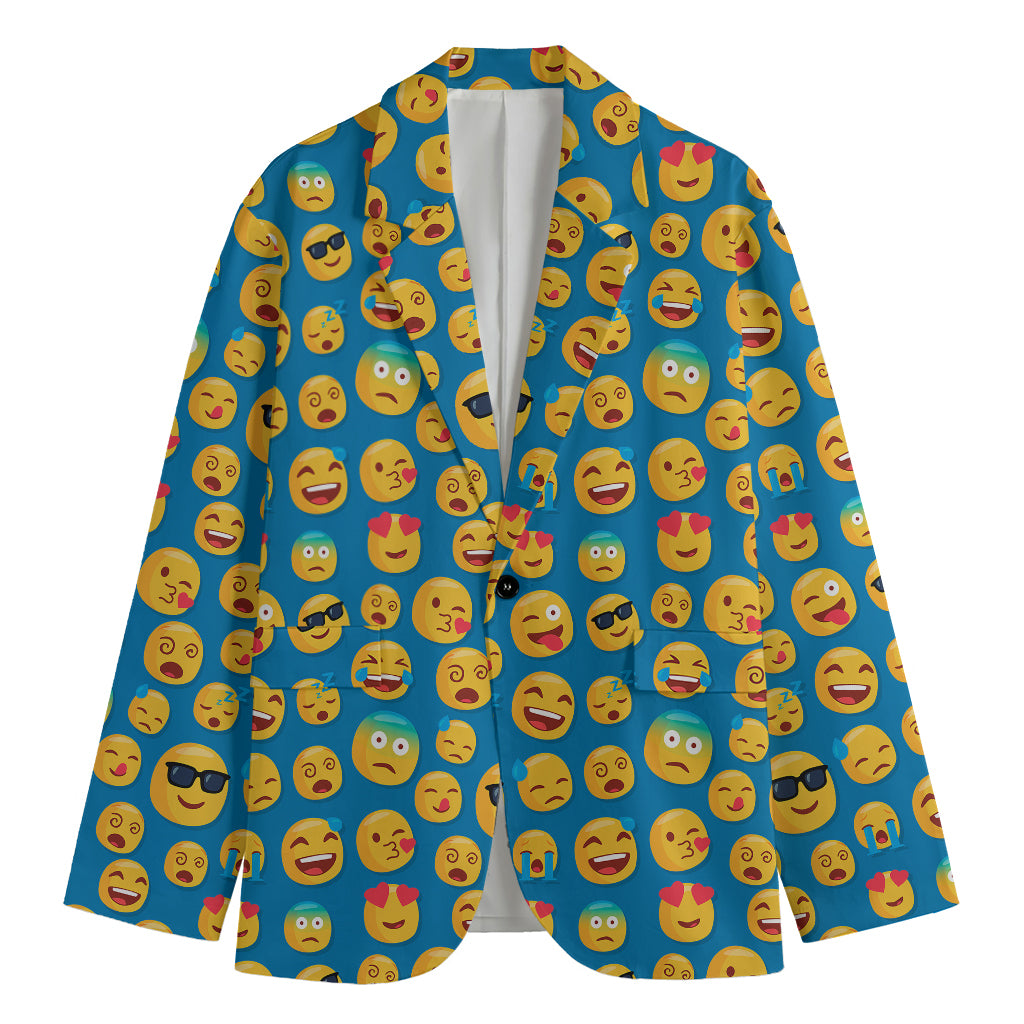 Blue Emoji Pattern Print Men's Blazer