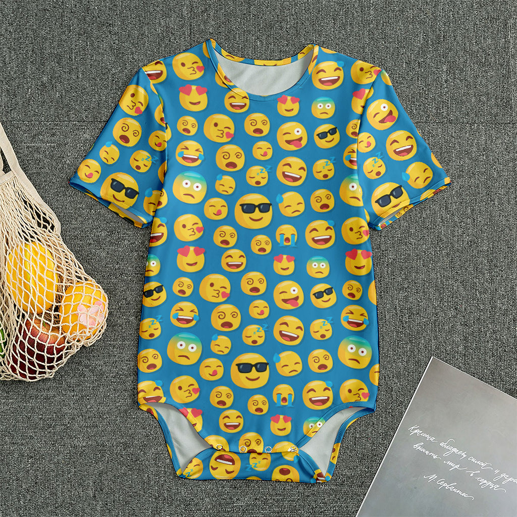 Blue Emoji Pattern Print Men's Bodysuit