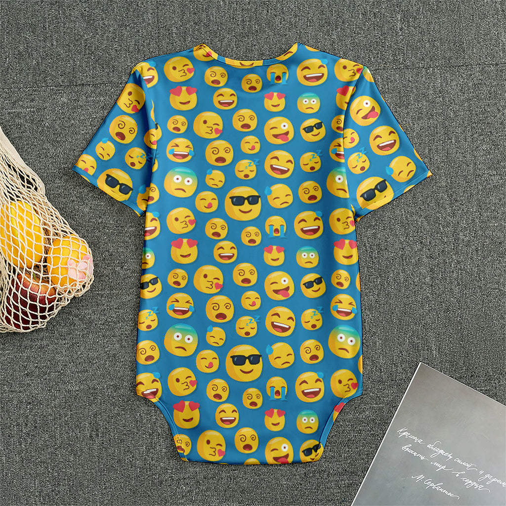Blue Emoji Pattern Print Men's Bodysuit