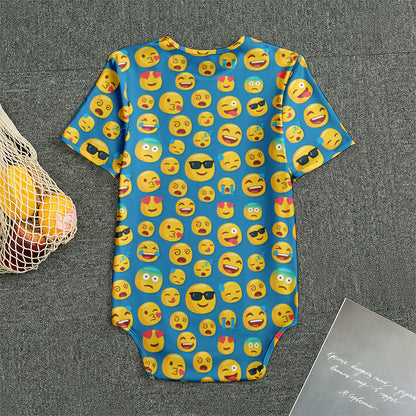 Blue Emoji Pattern Print Men's Bodysuit