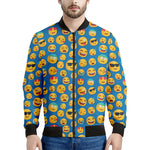 Blue Emoji Pattern Print Men's Bomber Jacket