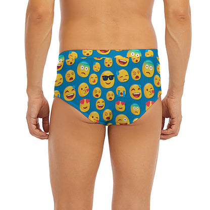 Blue Emoji Pattern Print Men's Briefs