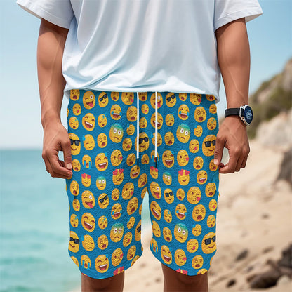 Blue Emoji Pattern Print Men's Cargo Shorts