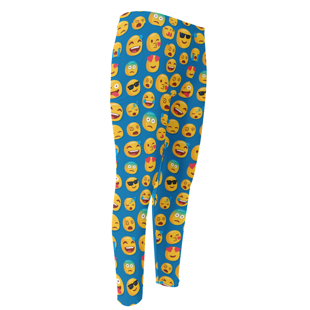 Blue Emoji Pattern Print Men's Compression Pants