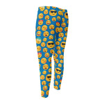 Blue Emoji Pattern Print Men's Compression Pants