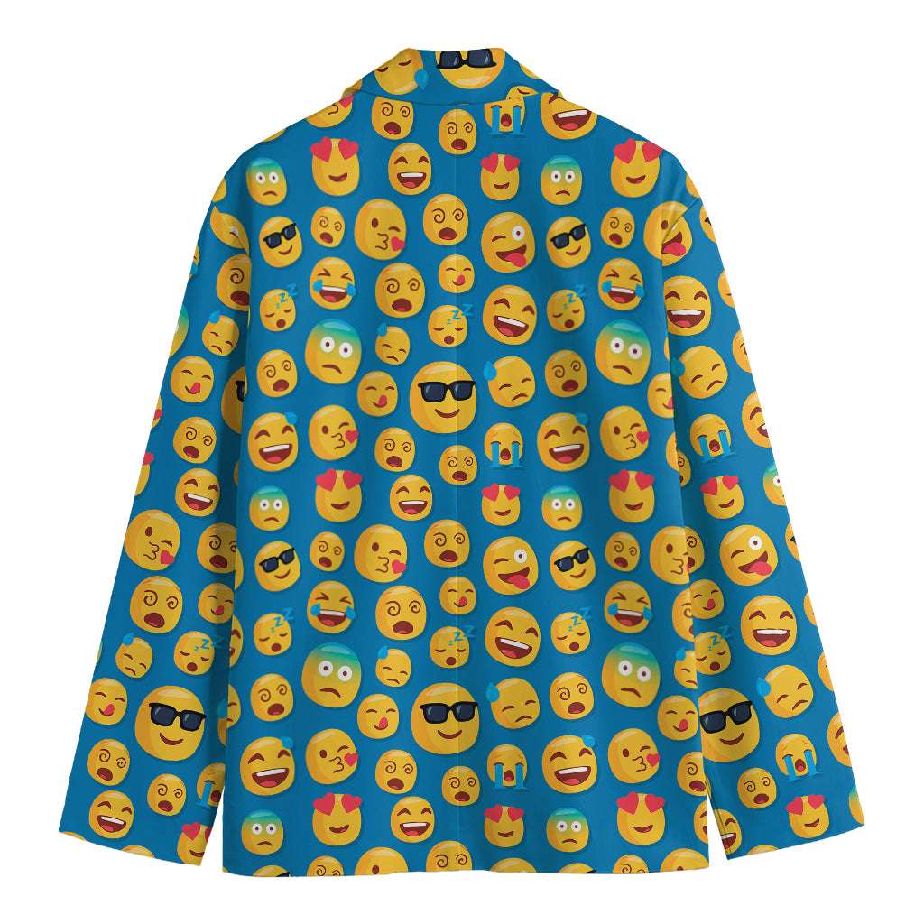 Blue Emoji Pattern Print Men's Cotton Blazer