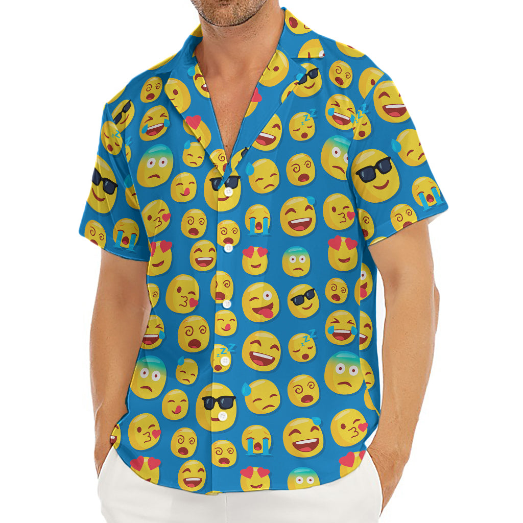 Blue Emoji Pattern Print Men's Deep V-Neck Shirt