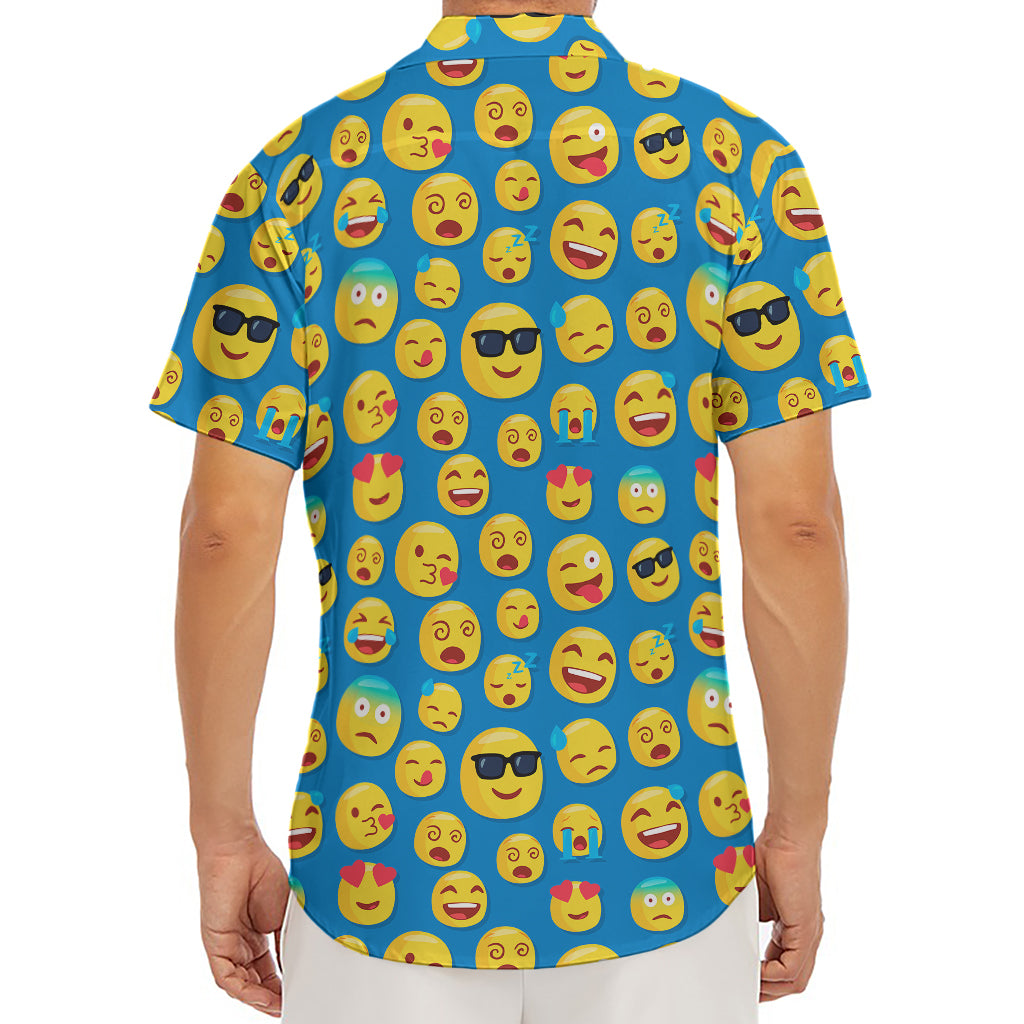 Blue Emoji Pattern Print Men's Deep V-Neck Shirt