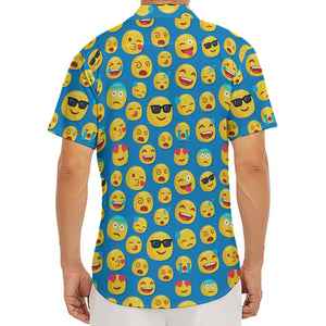 Blue Emoji Pattern Print Men's Deep V-Neck Shirt