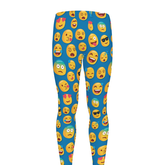 Blue Emoji Pattern Print Men's leggings