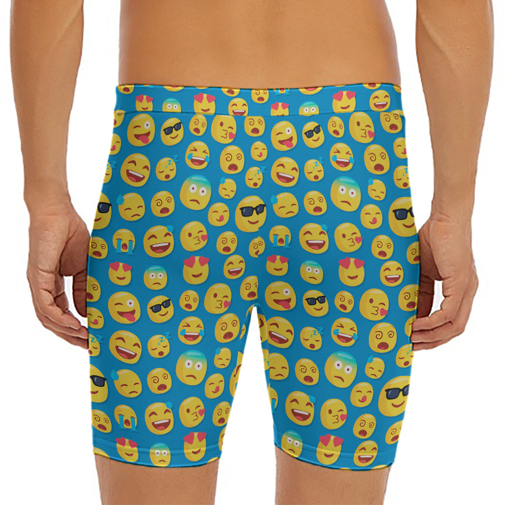 Blue Emoji Pattern Print Men's Long Boxer Briefs