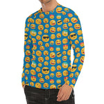 Blue Emoji Pattern Print Men's Long Sleeve Rash Guard