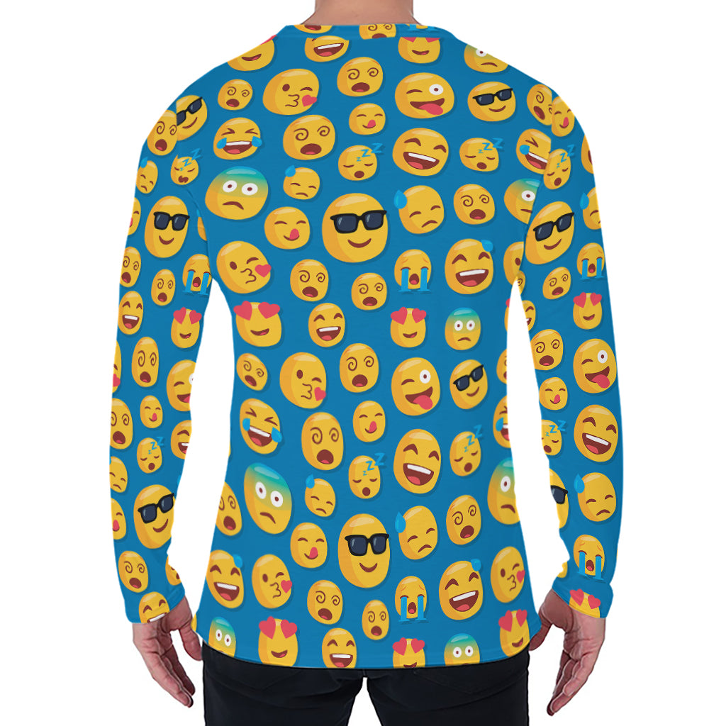Blue Emoji Pattern Print Men's Long Sleeve T-Shirt