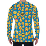 Blue Emoji Pattern Print Men's Long Sleeve T-Shirt