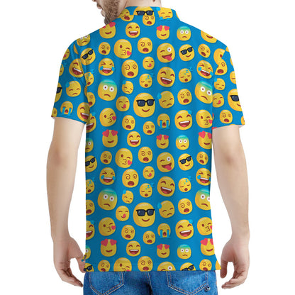Blue Emoji Pattern Print Men's Polo Shirt