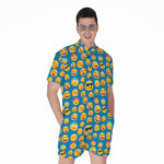 Blue Emoji Pattern Print Men's Rompers