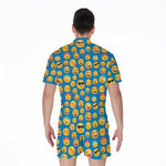 Blue Emoji Pattern Print Men's Rompers