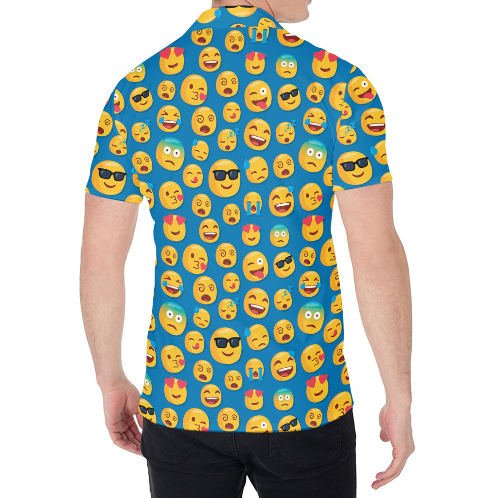 Blue Emoji Pattern Print Men's Shirt